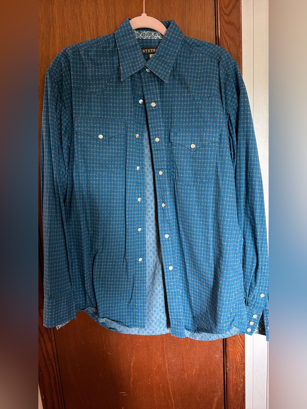 Stetson Teal Geometric Western Snap Shirt